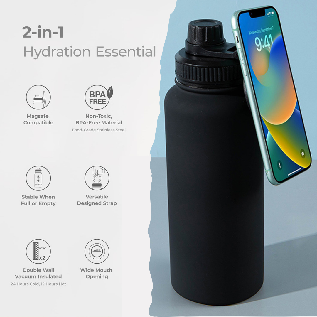 ATHLAS BOTTLE - Insulated Stainless Steel Bottle with Magnetic Phone Mount (0.95L)